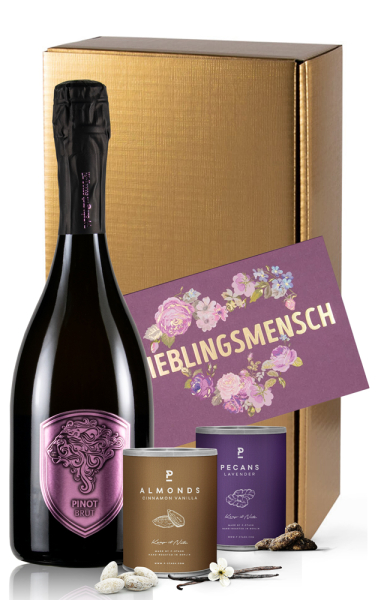 Sektgeschenk Valentinstag Winzersekt & edle Nüsse mit Karte