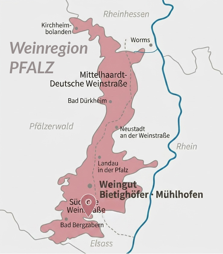 Standort Karte Weingut Bietighoefer Muehlhofen Weinregion Pfalz