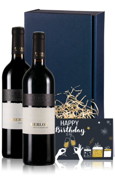 Weingeschenk Geburtstag Rotwein mit 2 Flaschen und Karte