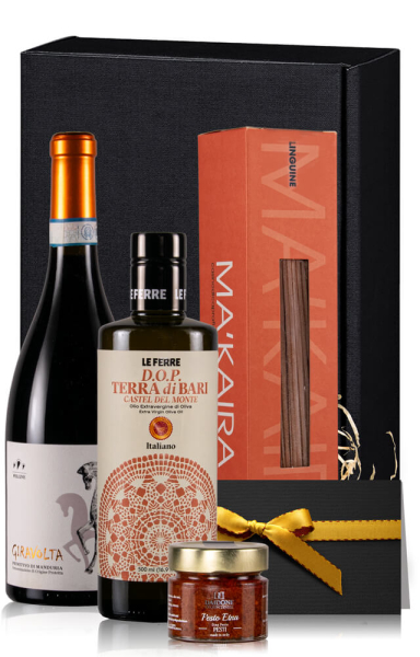 Weingeschenk Italienisches Genusspaket, Rotwein, Pasta, Olivenöl, Pesto