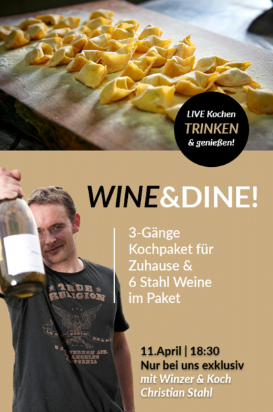 Live Kochkurs für Zuhause - 3-Gänge-Menü Kochbox & 6er Stahl Weinpaket
