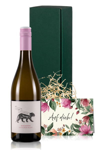 Weingeschenk "Auf dich!" Set: Bietighöfer Weißwein, Karte & Geschenkverpackung