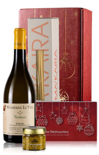 Weingeschenk Italienische Feinkost & Weißwein zu Weihnachten
