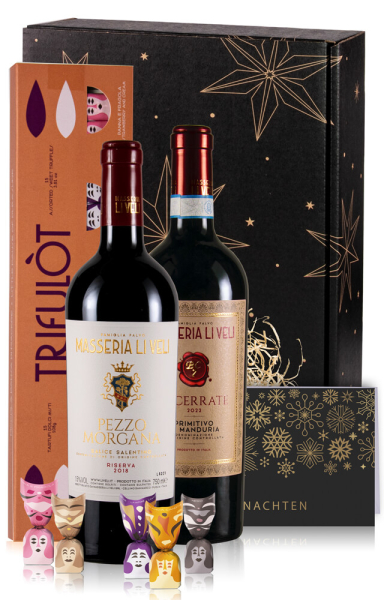 Weingeschenk "2x Italienischer Rotwein & Schokoladentrüffel" Weihnachten