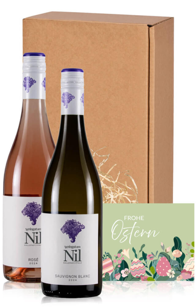 Wein Geschenk zu Ostern "Ostergruß" mit 2 Weinen: Rosé & Weiß