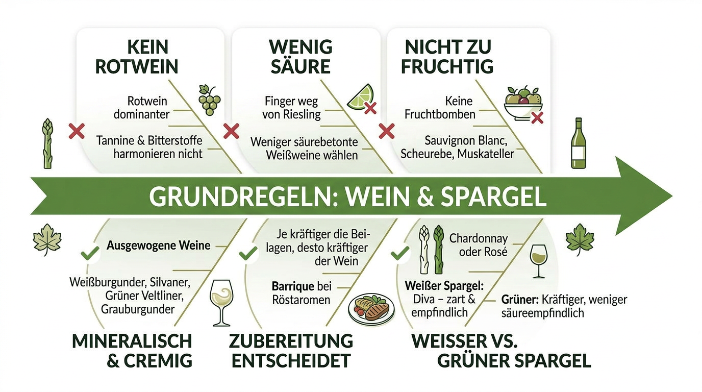 Infografik Grundregeln Wein zu Spargel auswählen