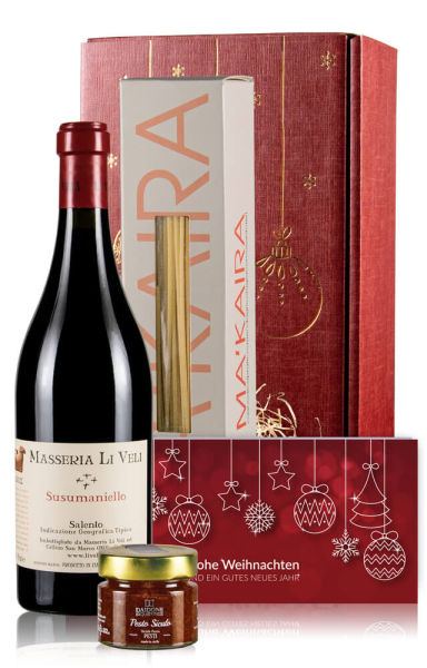 Weingeschenk Italienische Feinkost & Rotwein zu Weihnachten