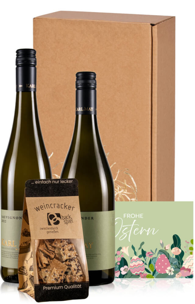 Weingeschenk "Ostergruß" Weißwein & Cracker mit Karte