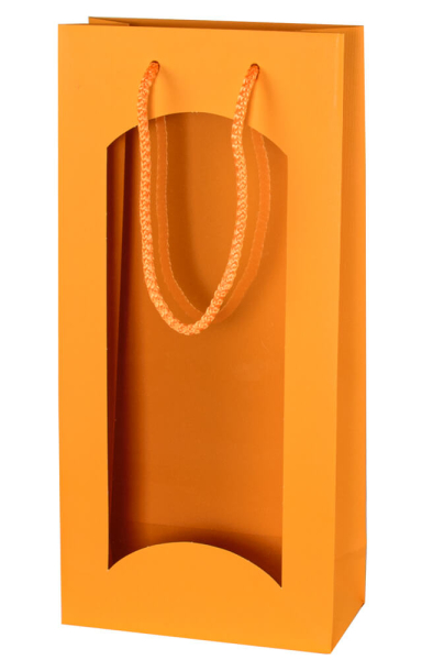 Wein Geschenktüten für 2 Flaschen Orange mit Fenster
