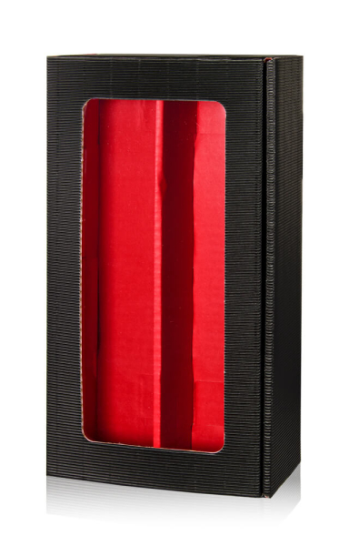 Wein Geschenkkarton bicolor mit Fenster Schwarz & Rot