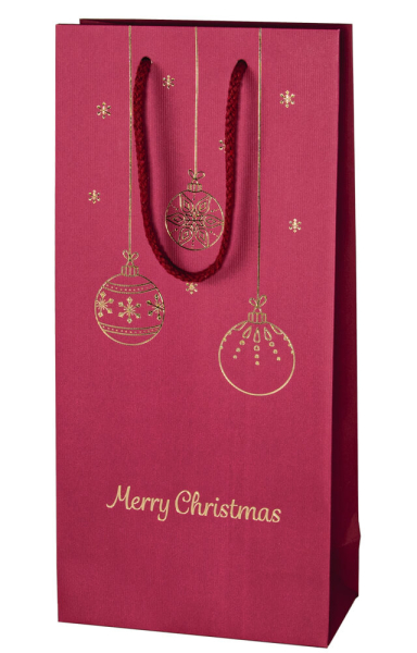 Wein Geschenktüte 2er Weihnachten Rot & Gold Kugeln
