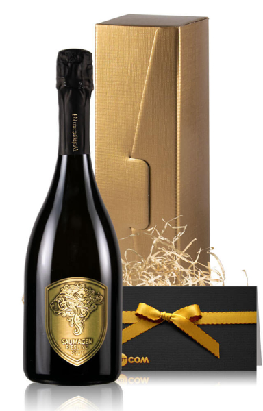 Sektgeschenk "Go for Gold!" mit Winzersekt und Grußkarte in Gold.