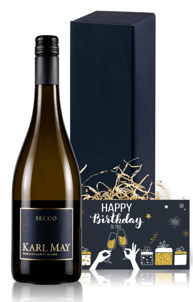 Prosecco Geschenk zum Geburtstag mit Karte & Verpackung
