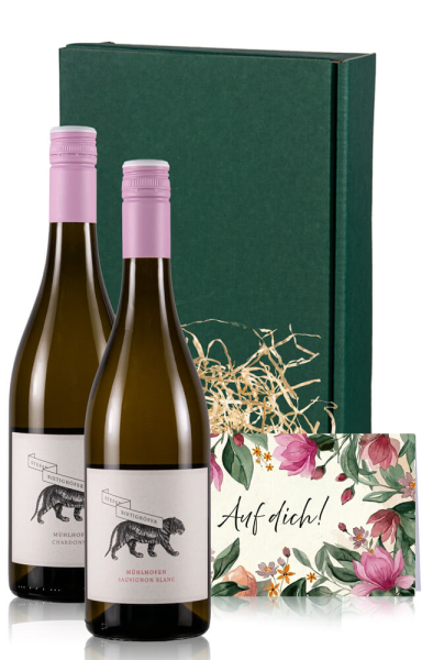 2er Weingeschenk "Auf dich!": Bietighöfer Weißweine, Karte & Geschenkverpackung