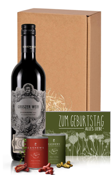 Weingeschenk zum Geburtstag "Handwerk" Rotwein, Nüsse & Verpackung