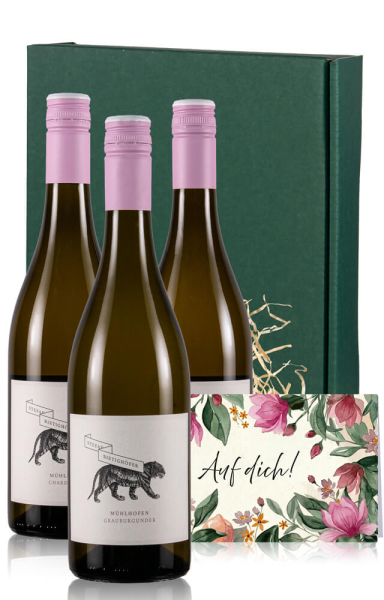 3er Weingeschenk "Auf dich!": Bietighöfer Weine, Karte & Geschenkverpackung