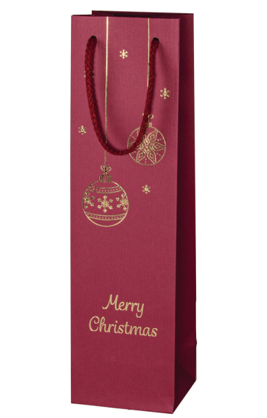 Wein Geschenktüte Weihnachten Rot & Gold Kugeln