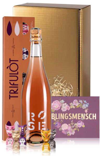 Sektgeschenk zum Valentinstag mit Rosésekt und Schokoladentrüffeln