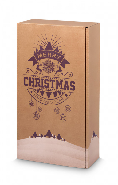 Geschenkkarton Merry X-Mas Natur für 2 Flaschen Wein